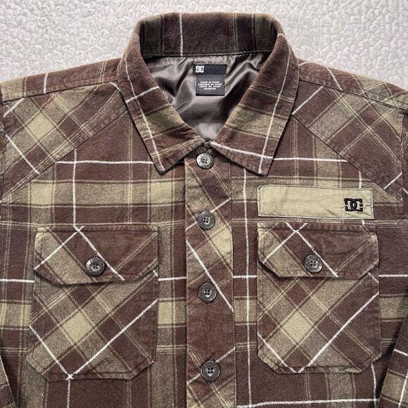 DC Plaid Flannel Shacket Men’s M Brown Green Heavyweight Skate Streetwear Y2K - Picture 2 of 9